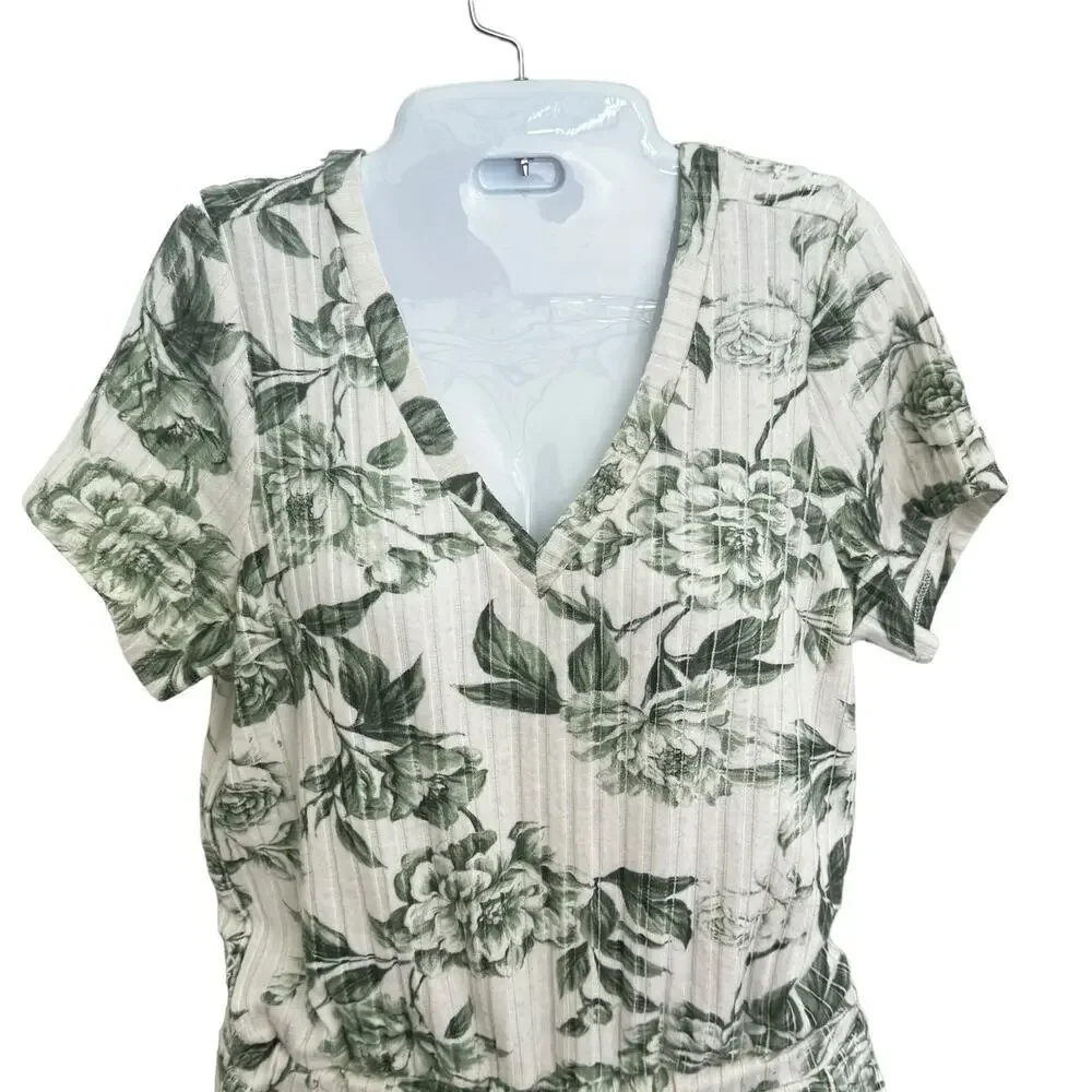New Chaser Poor Boy Ribbed  Double-V Shorts Romper Green/Ivory‎ Topical Print M